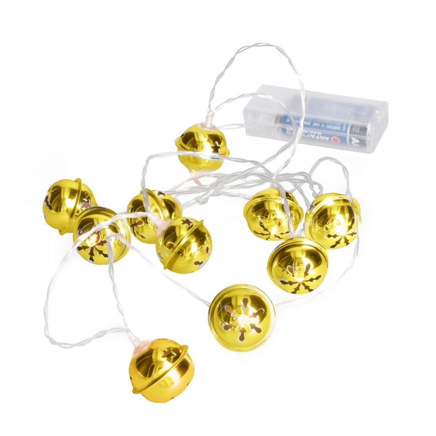 LED Julekæde 10xLED/2xAA/varmhvid 1,8m bjæller