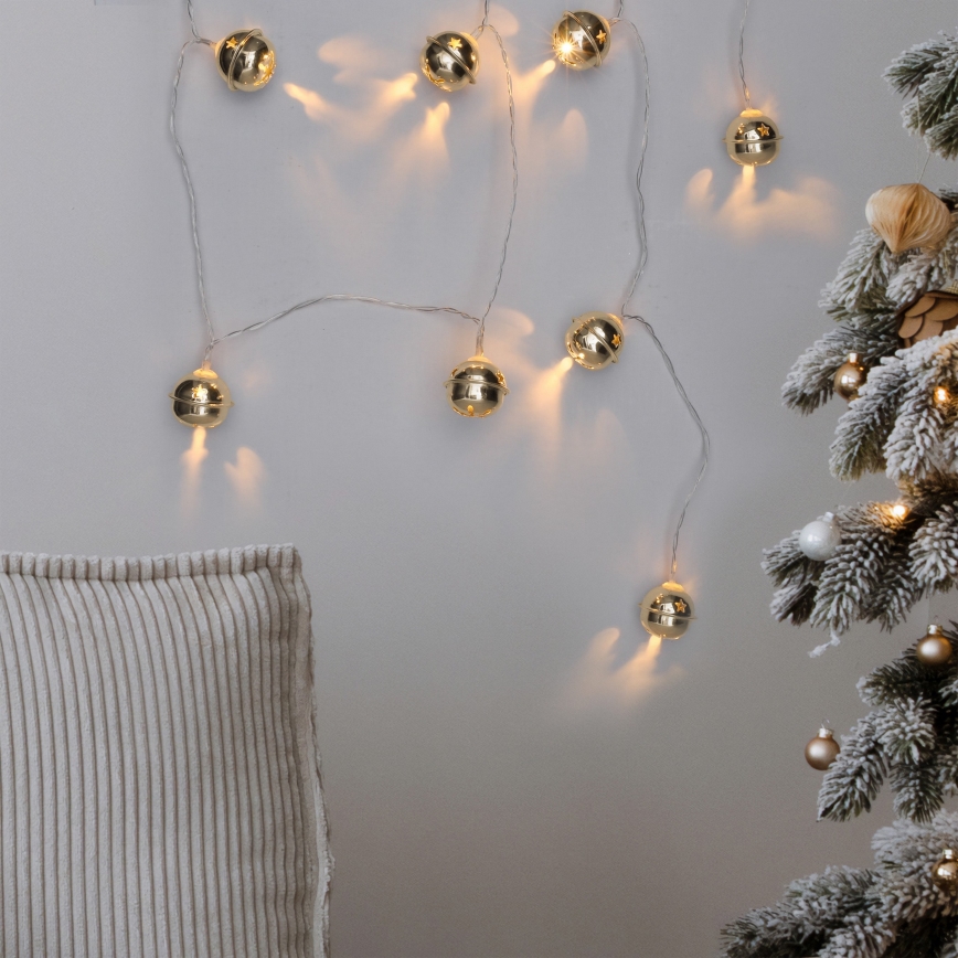LED Julekæde 10xLED/2xAA/varmhvid 1,8m bjæller