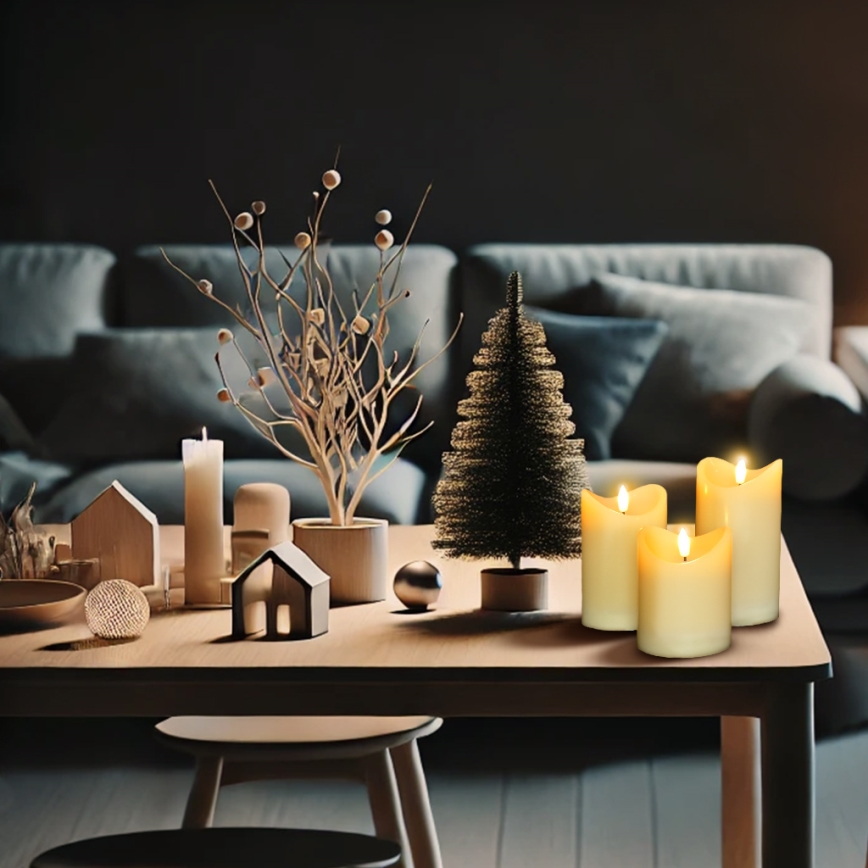 SÆT 3x LED Naturligt voksstearinlys LED/3xAAA/varm hvid