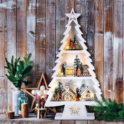 LED juledekoration 13xLED/2xAA juletræ i træ