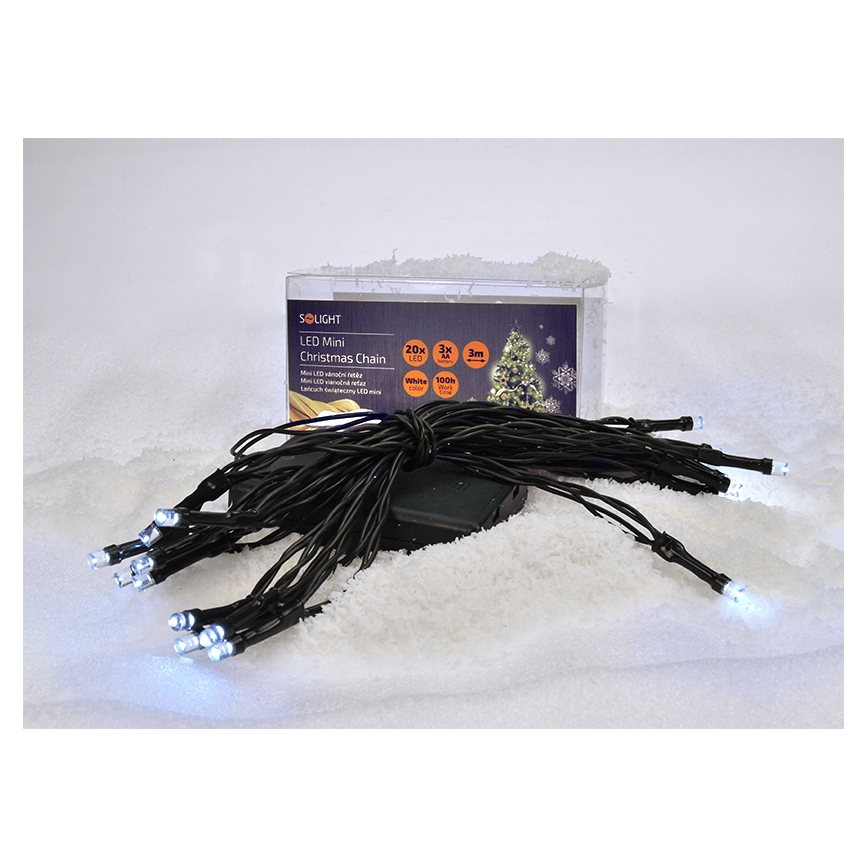 LED lyskæde 20xLED/3xAA 3,3 m kold hvid