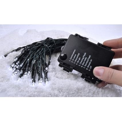 LED udendørs lyskæde 50xLED/8 funktioner/3xAA 8m IP44 varm hvid