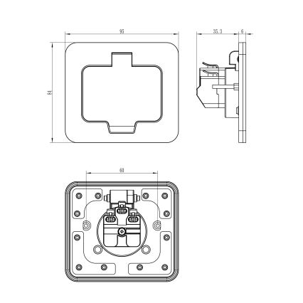 Udendørs indbygget gulv socket IP55 kantet
