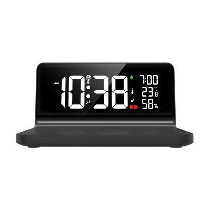 Solight CA06 - LED Vækkeur med LCD-display og trådløs opladning Qi LED/10W/230V