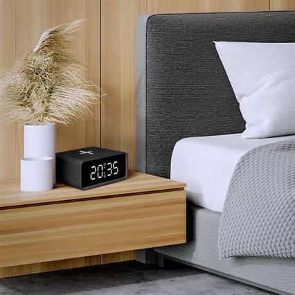 Digitalt ur med Qi trådløs oplader, 230 V/CR2032, sort