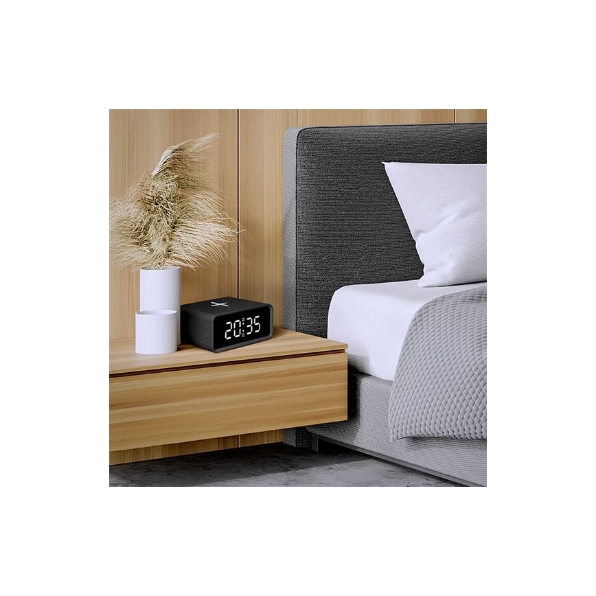 Digitalt ur med Qi trådløs oplader, 230 V/CR2032, sort