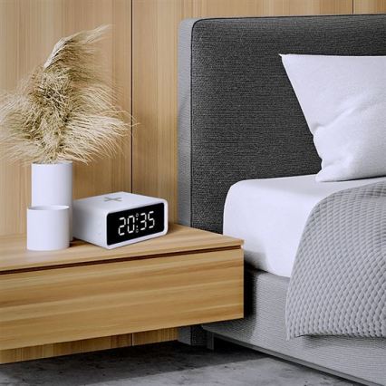 Digitalt ur med Qi-trådløs oplader 230V/CR2032, hvid