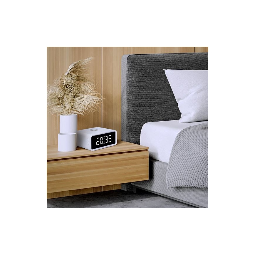 Digitalt ur med Qi-trådløs oplader 230V/CR2032, hvid