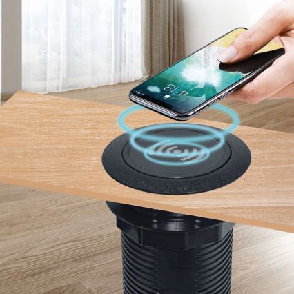 Indbygget trådløs oplader + USB A+C sort