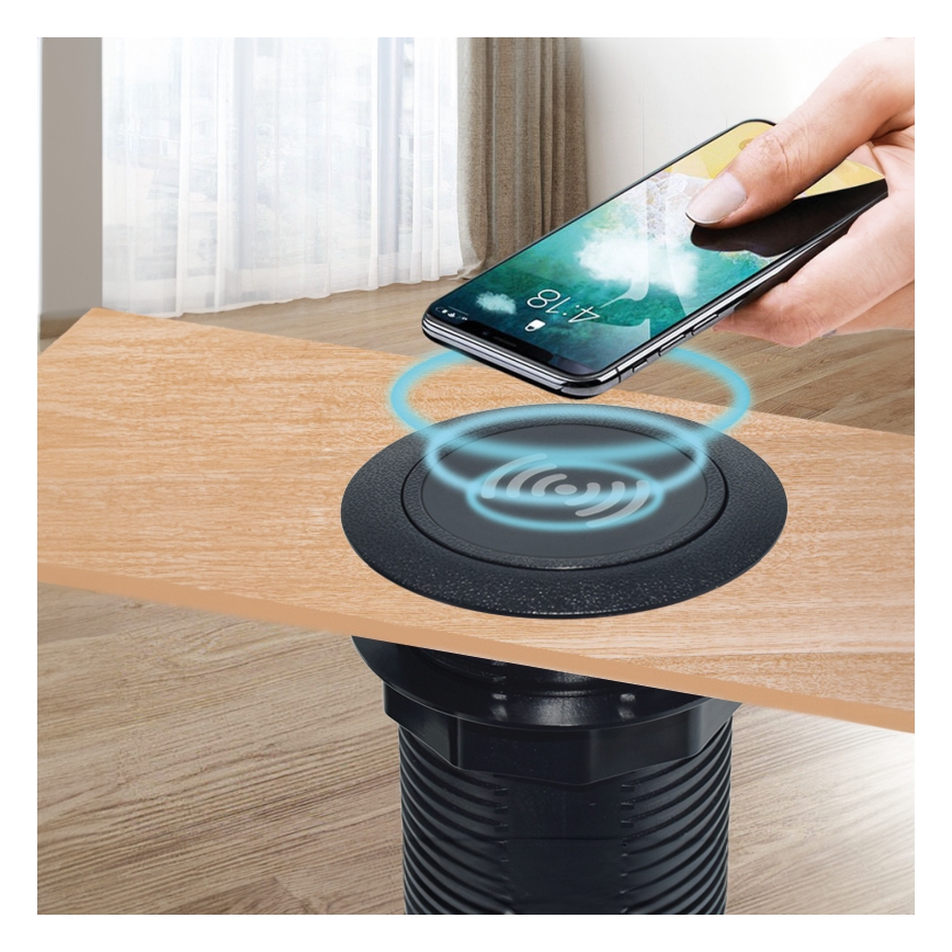 Indbygget trådløs oplader + USB A+C sort
