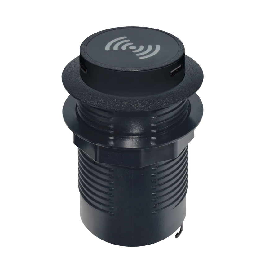 Indbygget trådløs oplader + USB A+C sort