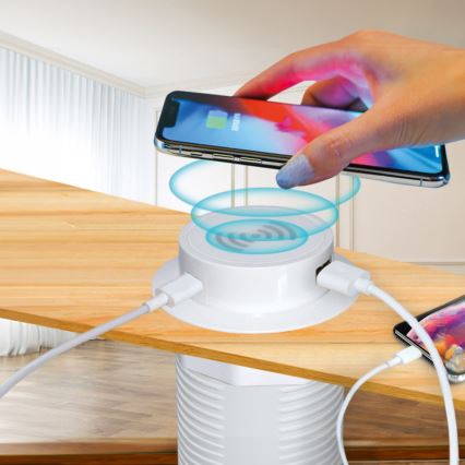 Indbygget trådløs oplader + USB A+C hvid