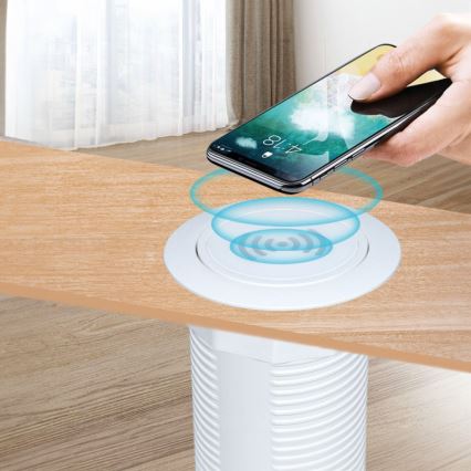 Indbygget trådløs oplader + USB A+C hvid