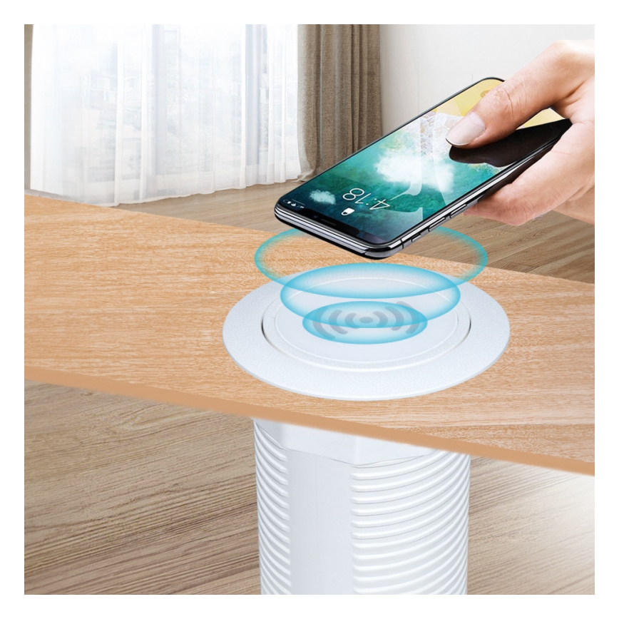 Indbygget trådløs oplader + USB A+C hvid