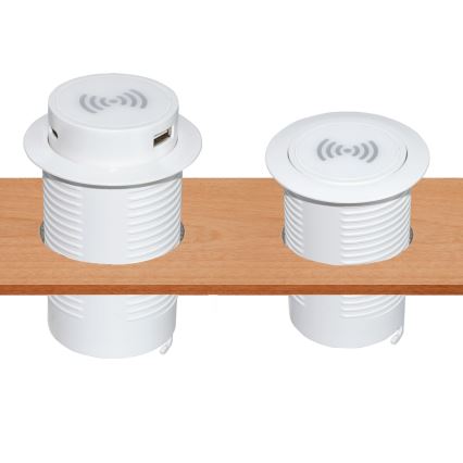 Indbygget trådløs oplader + USB A+C hvid