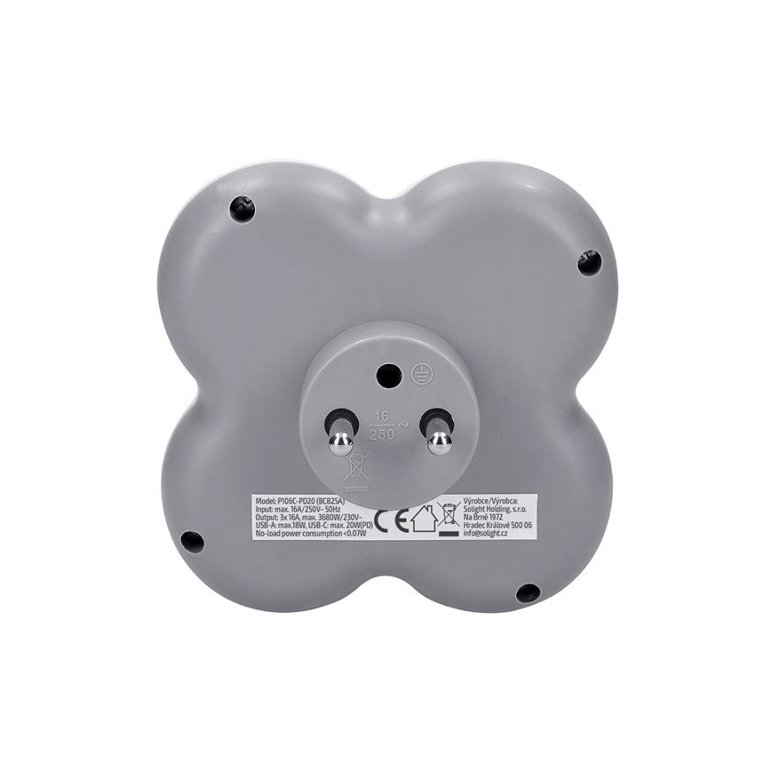 Grenstik med 3 x 16 A-stik og USB A+C-hurtigoplader 20 W