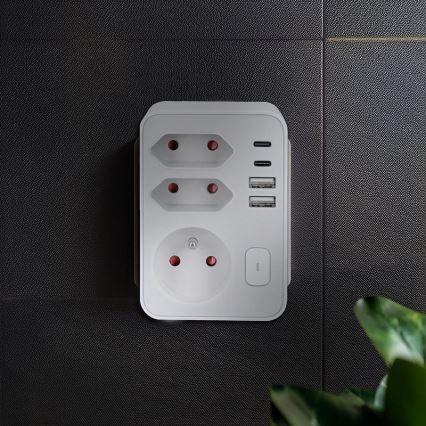Grenudtag 1x16A+2x 2,5A med 2x USB A+C-oplader, hvid