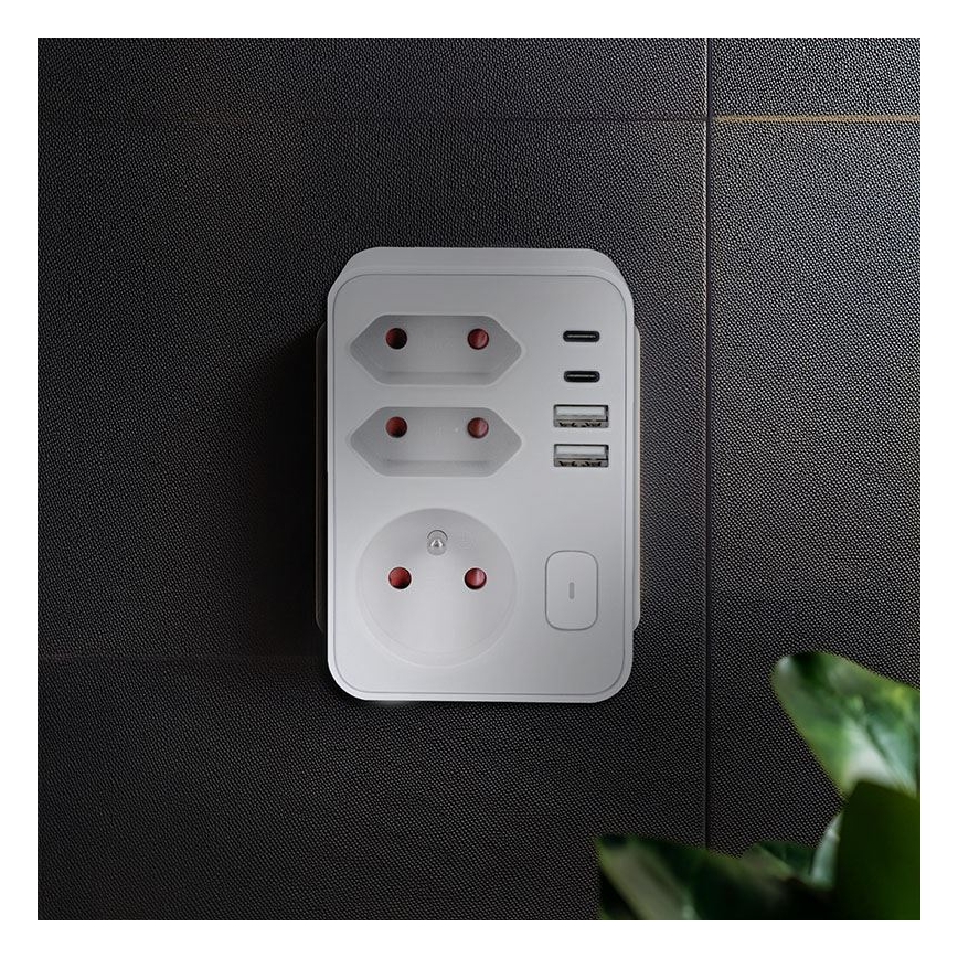 Grenudtag 1x16A+2x 2,5A med 2x USB A+C-oplader, hvid