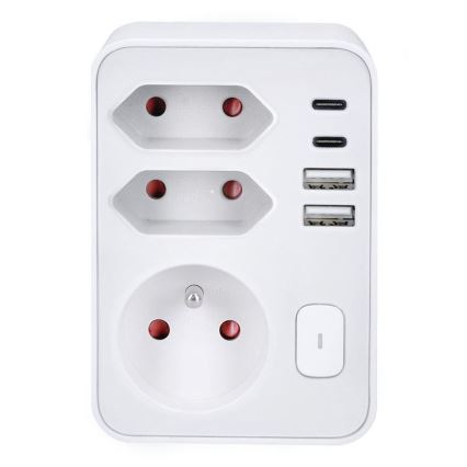 Grenudtag 1x16A+2x 2,5A med 2x USB A+C-oplader, hvid