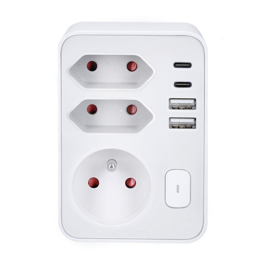Grenudtag 1x16A+2x 2,5A med 2x USB A+C-oplader, hvid