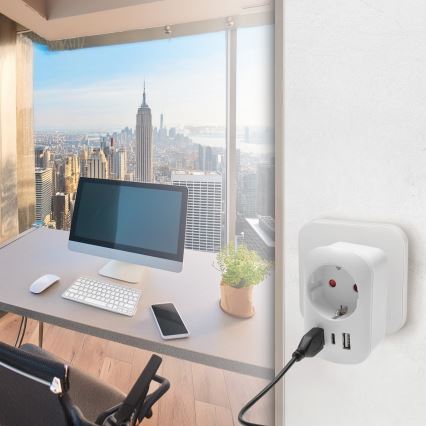 Rejseadapter til USA 230V 2x USB-A + 1x USB-C