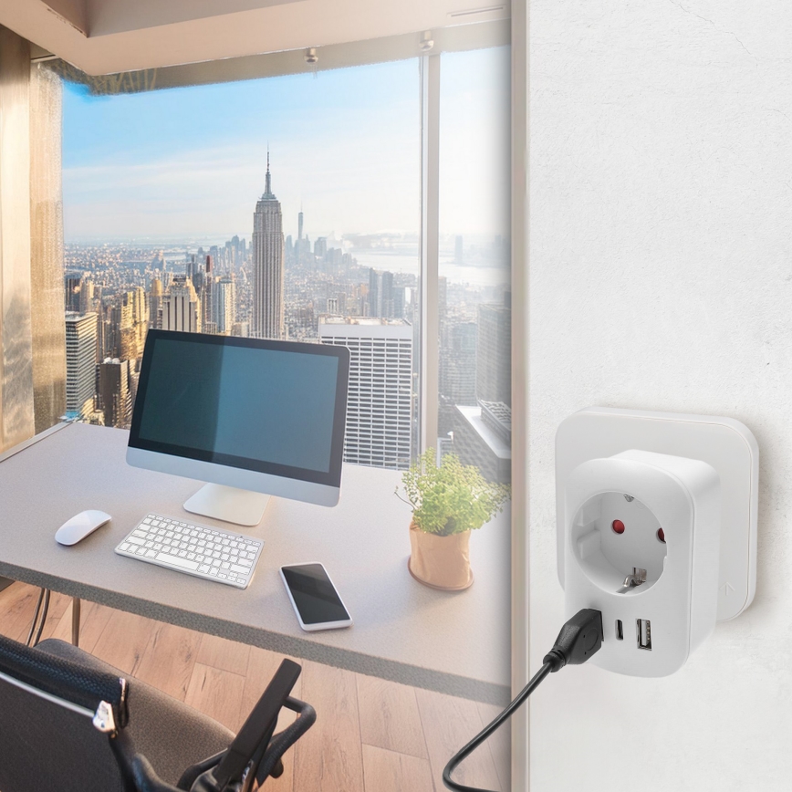 Rejseadapter til USA 230V 2x USB-A + 1x USB-C