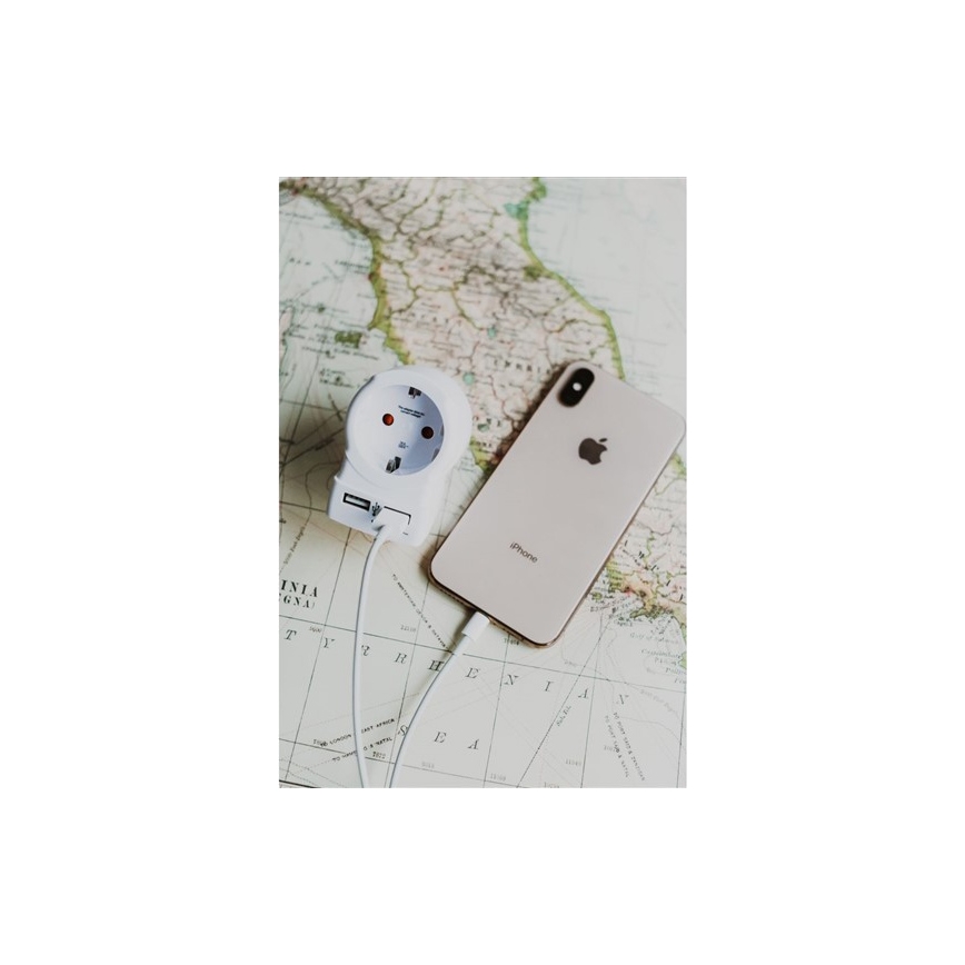 Rejseadapter til UK 230V + 2x USB-port