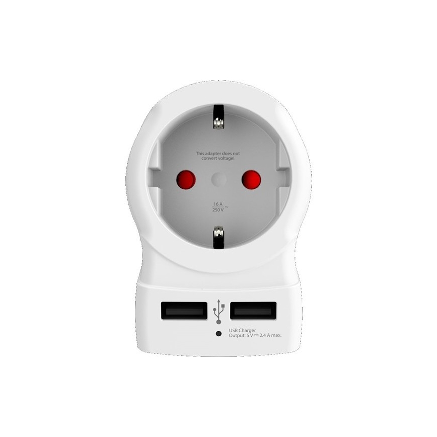 Rejseadapter til UK 230V + 2x USB-port
