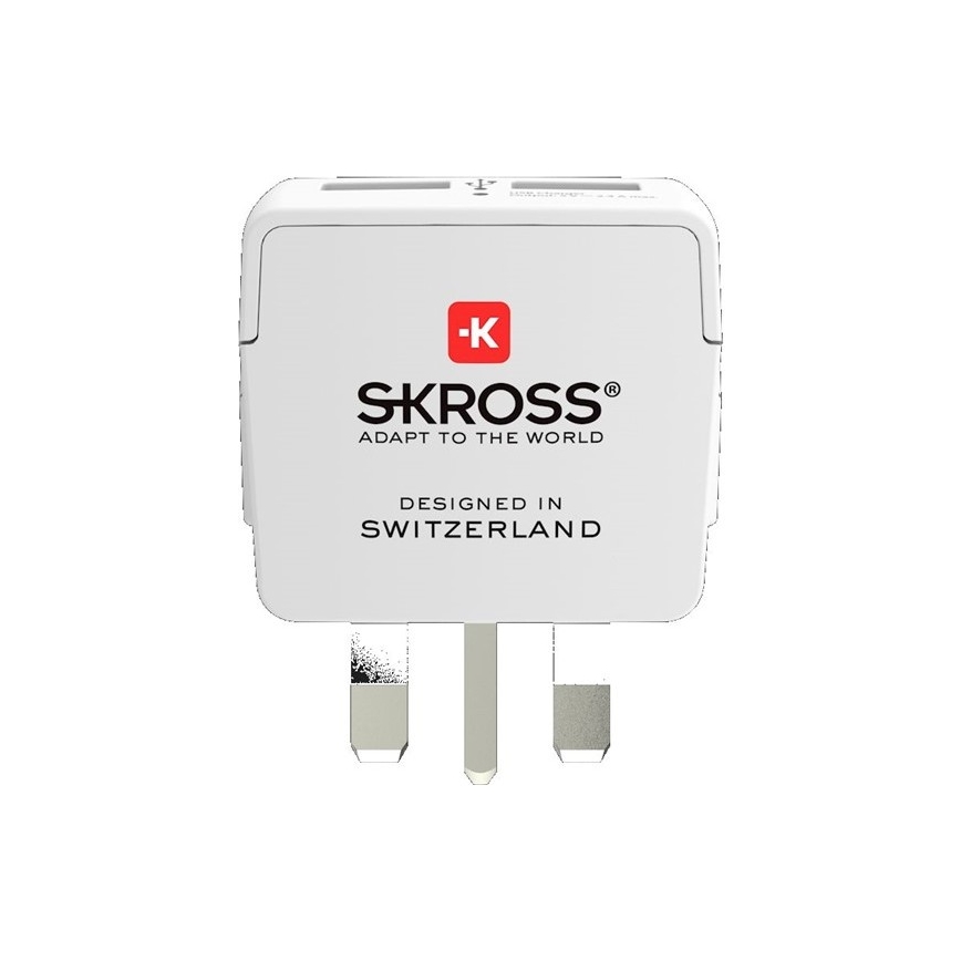 Rejseadapter til UK 230V + 2x USB-port