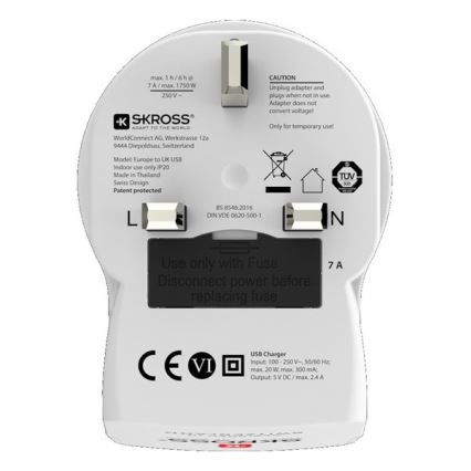 Rejseadapter til UK 230V + 2x USB-port