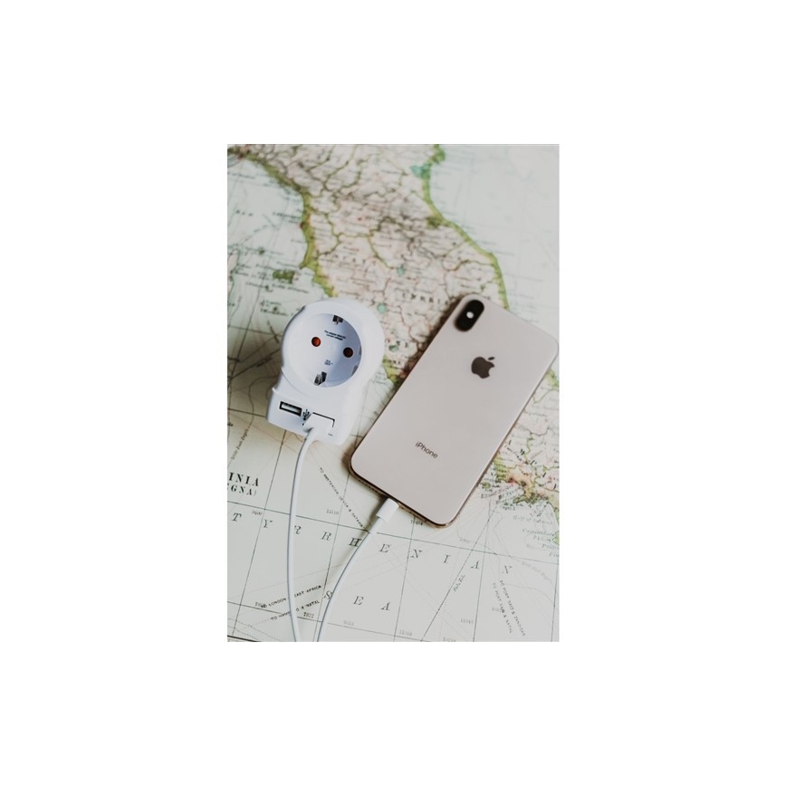 Rejseadapter til USA 230V + 2x USB-port