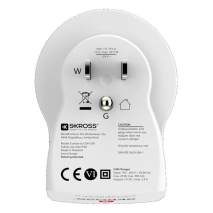 Rejseadapter til USA 230V + 2x USB-port