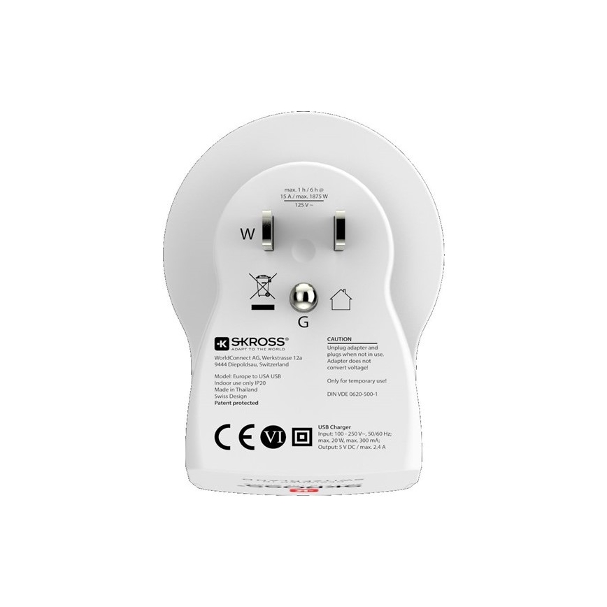 Rejseadapter til USA 230V + 2x USB-port