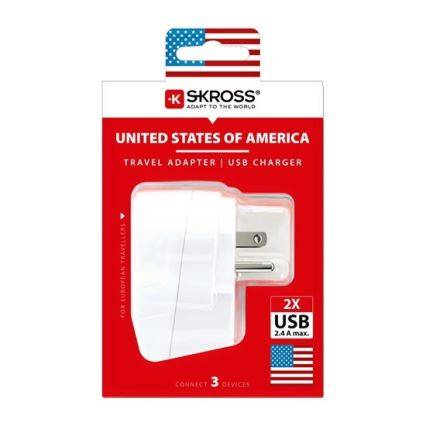 Rejseadapter til USA 230V + 2x USB-port