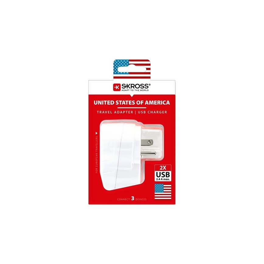 Rejseadapter til USA 230V + 2x USB-port