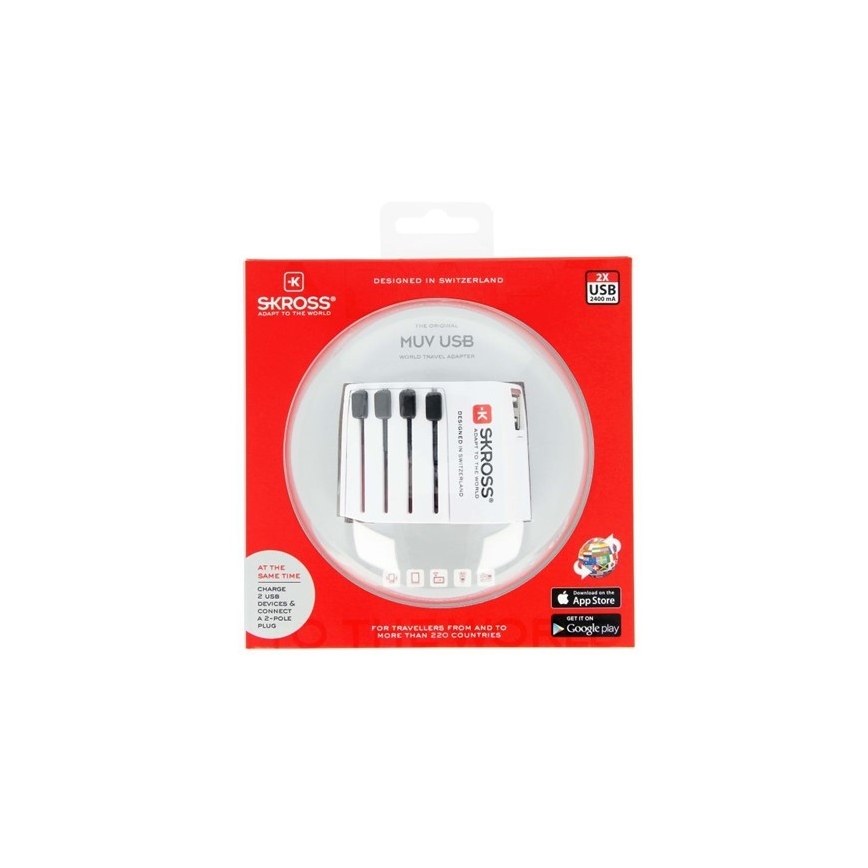 International rejseadapter 230V + 2x USB-porte