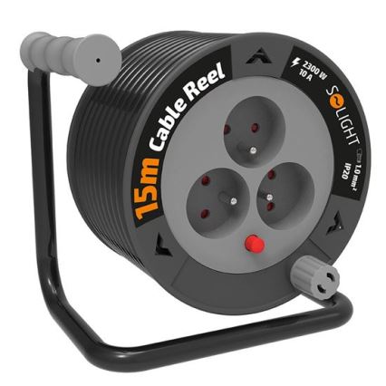 Kabeltromle med forlængerledning, 3 udtag, 12 m