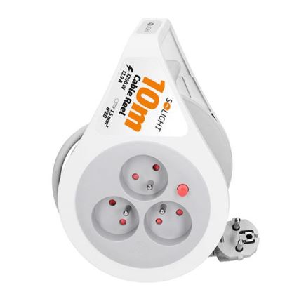 Forlængerkabel på kabeltromle, 3 udtag, 10 m