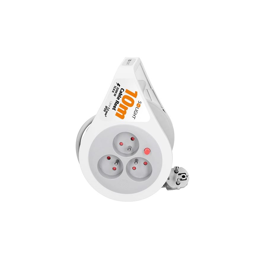 Forlængerkabel på kabeltromle, 3 udtag, 10 m