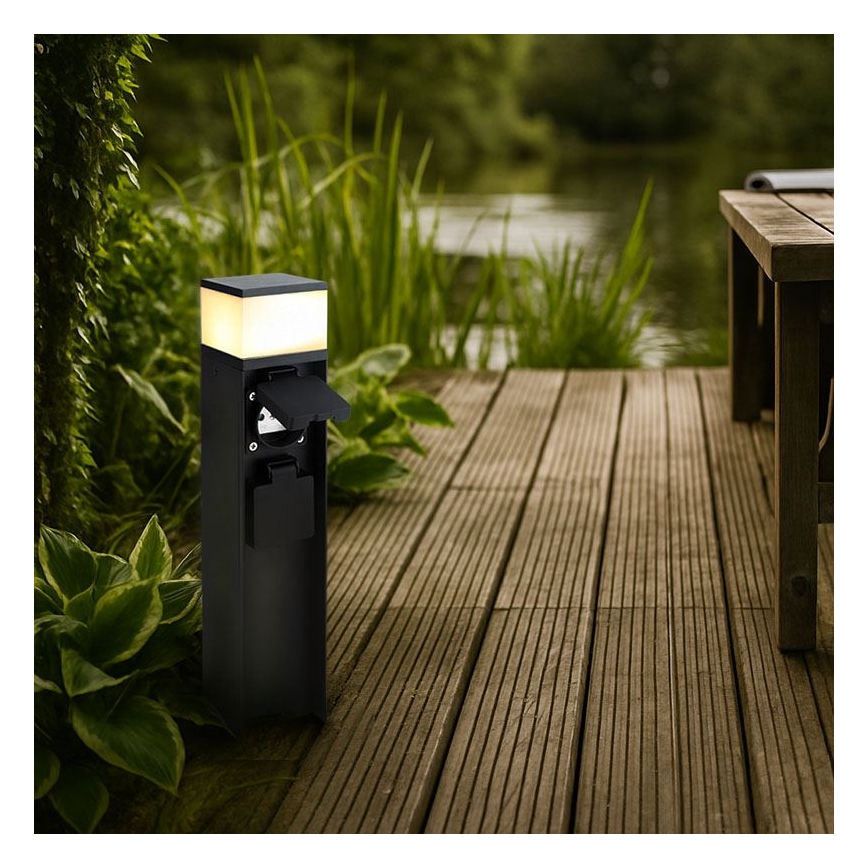 Udendørslampe med 2 stikkontakter 1xG9/11W/230V IP44 sort