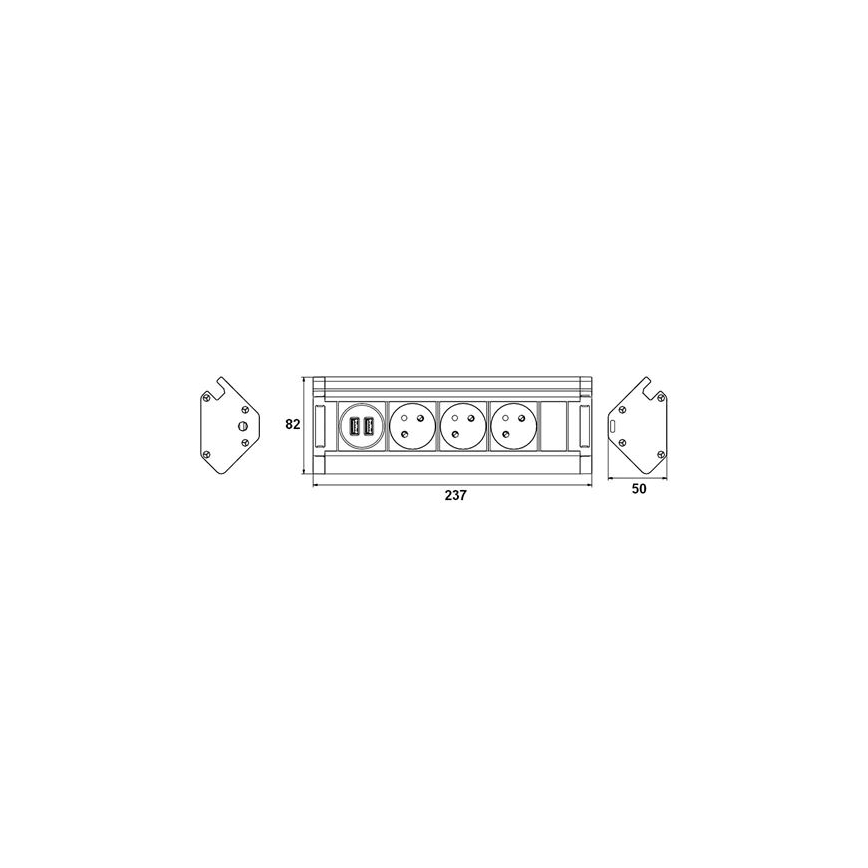 Stikdåse 3Z + 2x USB 1,5 m sort