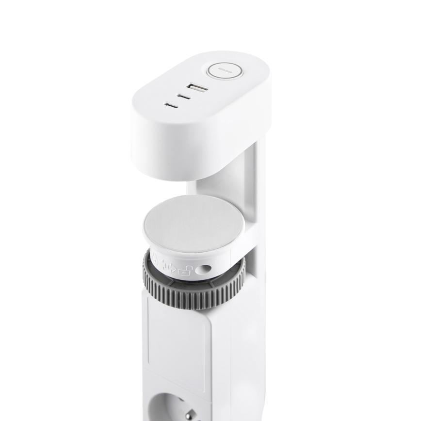 Stikkontakt søjle til bordplade 3x230V + 2xUSB-C + 1xUSB-A hvid