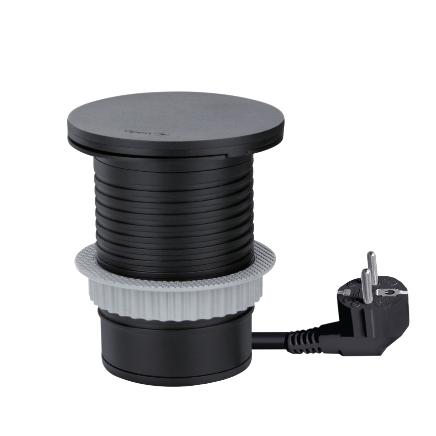 Indbygget stikkontakt med 10 W trådløs opladning, 1x stikkontakt + USB-A og USB-C, sort