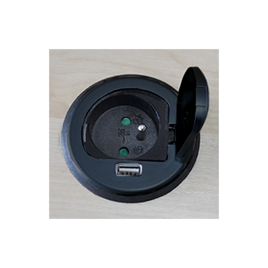 Stikkontakt med USB og låg 230V