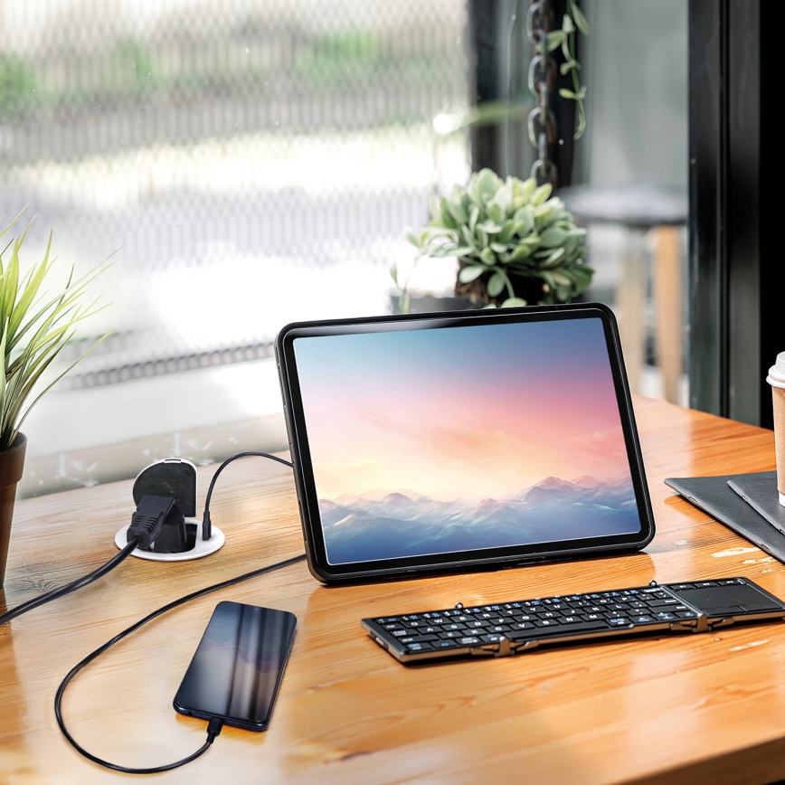 Stikdåse til bordplade 1x230V + USB-C Power Delivery sølvfarvet/sort