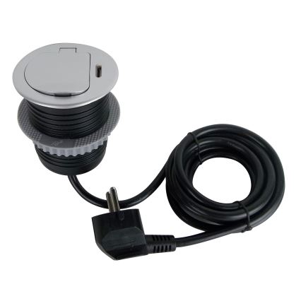 Stikdåse til bordplade 1x230V + USB-C Power Delivery sølvfarvet/sort