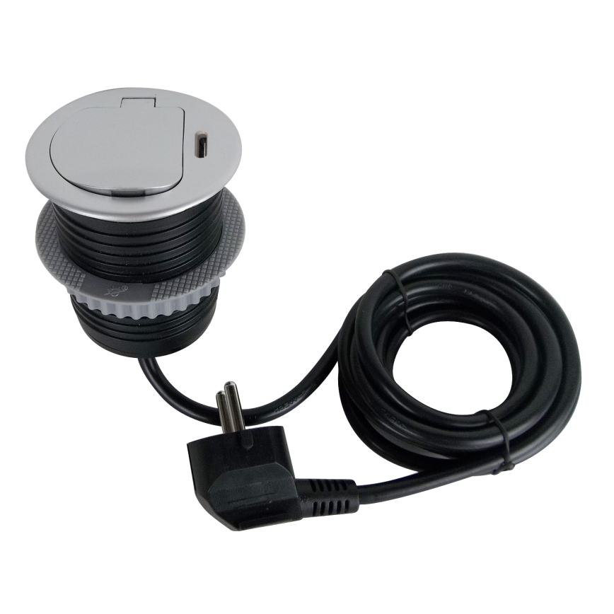 Stikdåse til bordplade 1x230V + USB-C Power Delivery sølvfarvet/sort