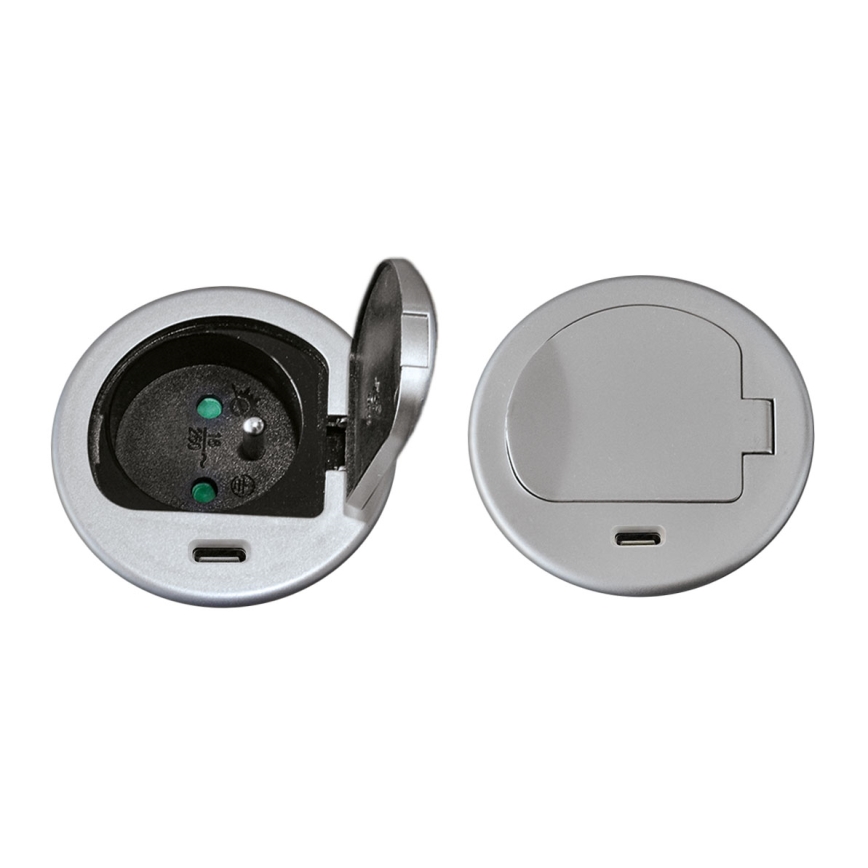 Stikdåse til bordplade 1x230V + USB-C Power Delivery sølvfarvet/sort