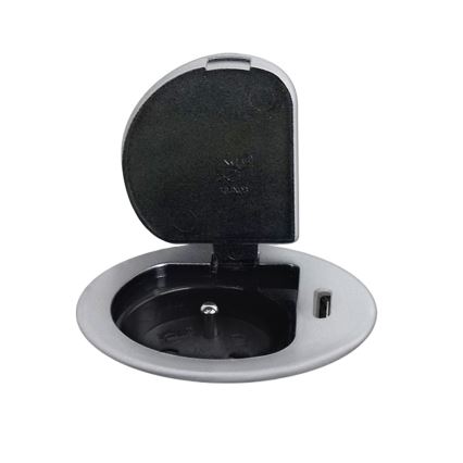 Stikdåse til bordplade 1x230V + USB-C Power Delivery sølvfarvet/sort