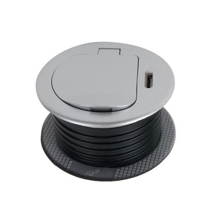 Stikdåse til bordplade 1x230V + USB-C Power Delivery sølvfarvet/sort